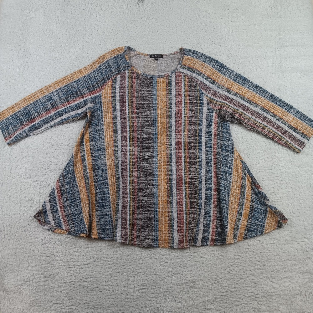 Striped Swing Tunic Top in Blue & Mustard - Unknown Brand